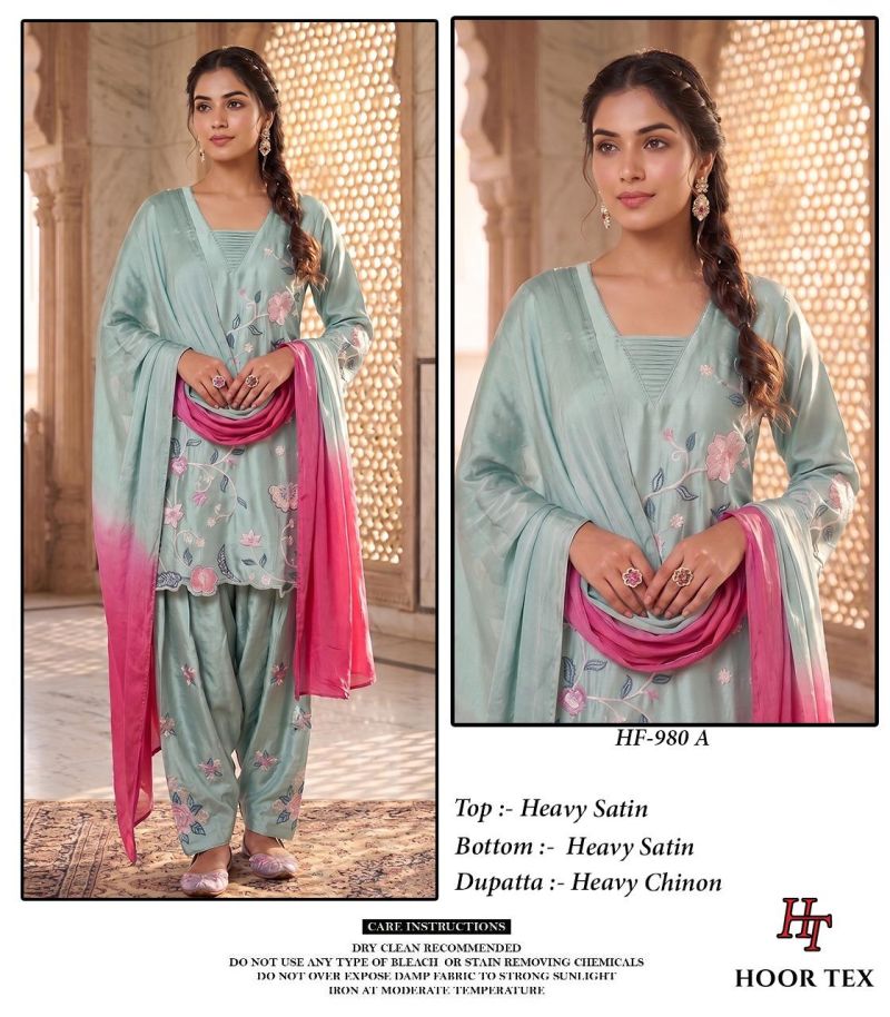 Hoor Tex 980 A To D Satin Embroidery Salwar Kameez 